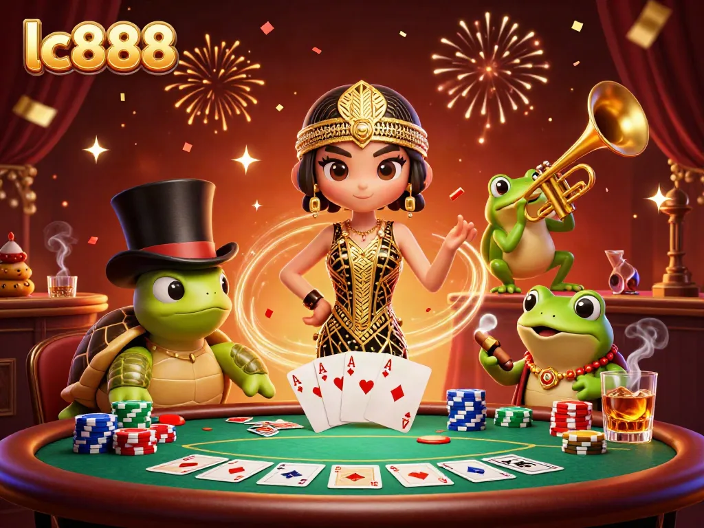 Experience the excitement of lc888 online casino with vibrant characters and dynamic gambling elements.