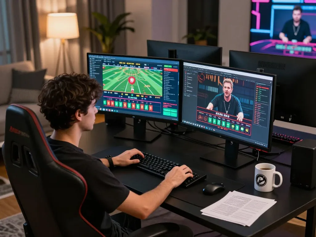 Engaging in strategic online gambling at keonhacaii with live dealer, showcasing a modern gaming setup