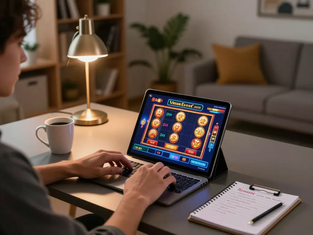 Experience thrilling casino action with jus77 on tablet during a cozy gaming session at home.