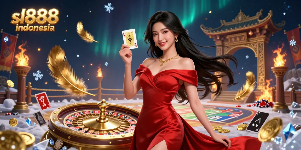 Engage with sl888 indonesia through vibrant casino gameplay illustrations featuring a beautiful Asian woman with a playing card.