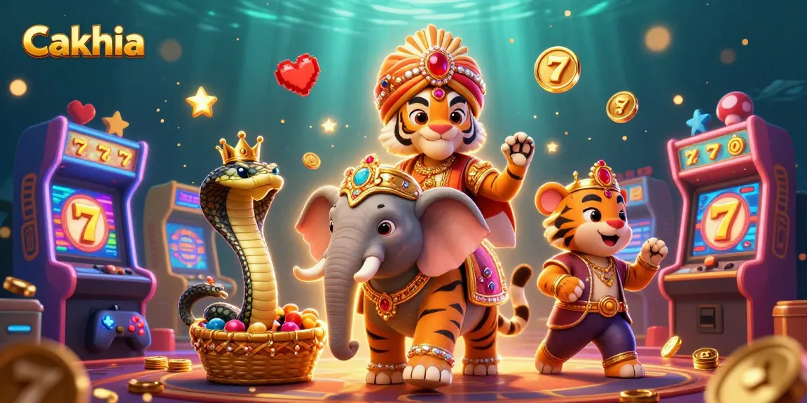 Cakhia enhances your gaming experience with colorful slot reels and a vibrant casino backdrop.