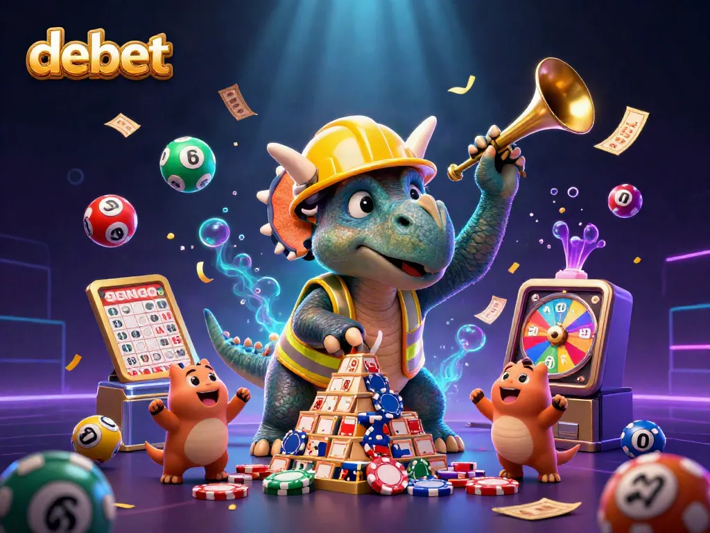 Experience the excitement of debet with vibrant colors and cheerful characters in a dynamic casino illustration.