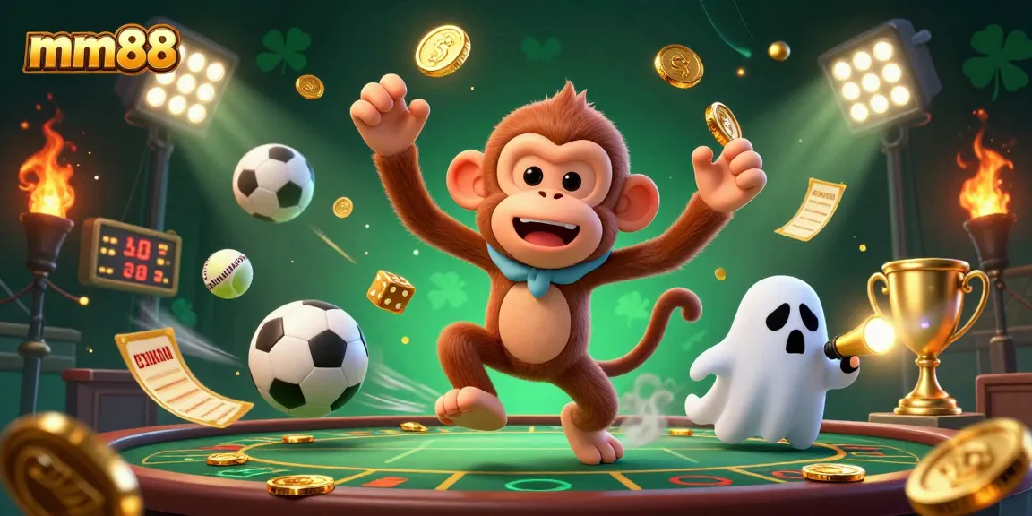 Explore dynamic gaming action with mm88's haunted casino featuring gold coins and playful characters.