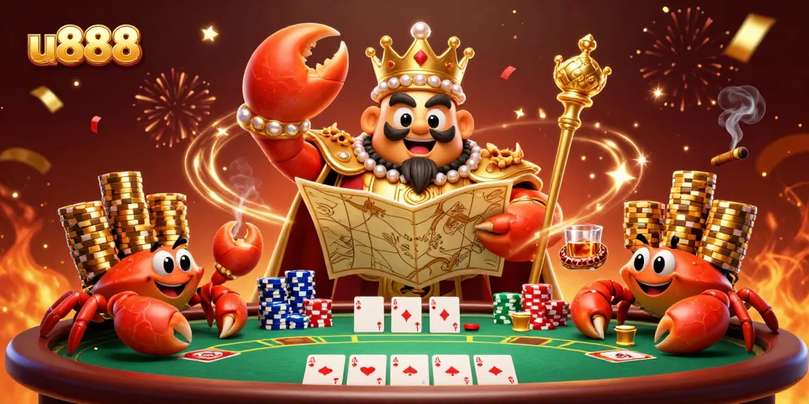 Experience exciting gameplay with u888's poker scene featuring a golden crab emperor and vibrant game elements!