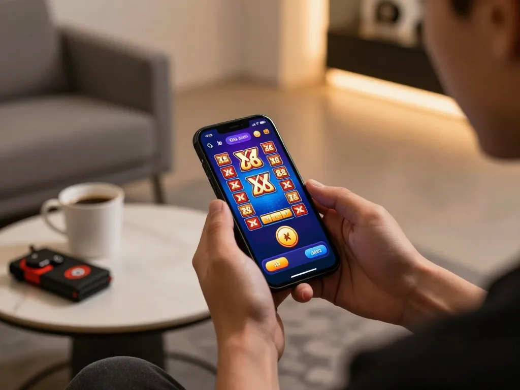Engaging gameplay using the XX 88 mobile app in a modern setting, highlighting responsible gaming.