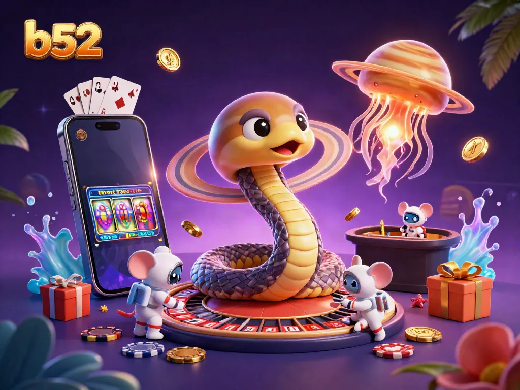 Experience the excitement of b52 gaming with vibrant illustrated characters and casino elements.
