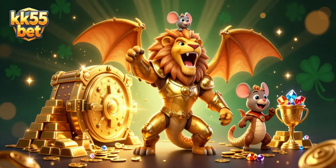 Experience thrilling wins with kk55 bet in a vibrant casino adventure signified by golden treasures.