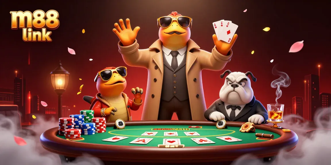 Experience the thrill with m88 link as cartoon raptors attempt entry into a VIP casino lounge.