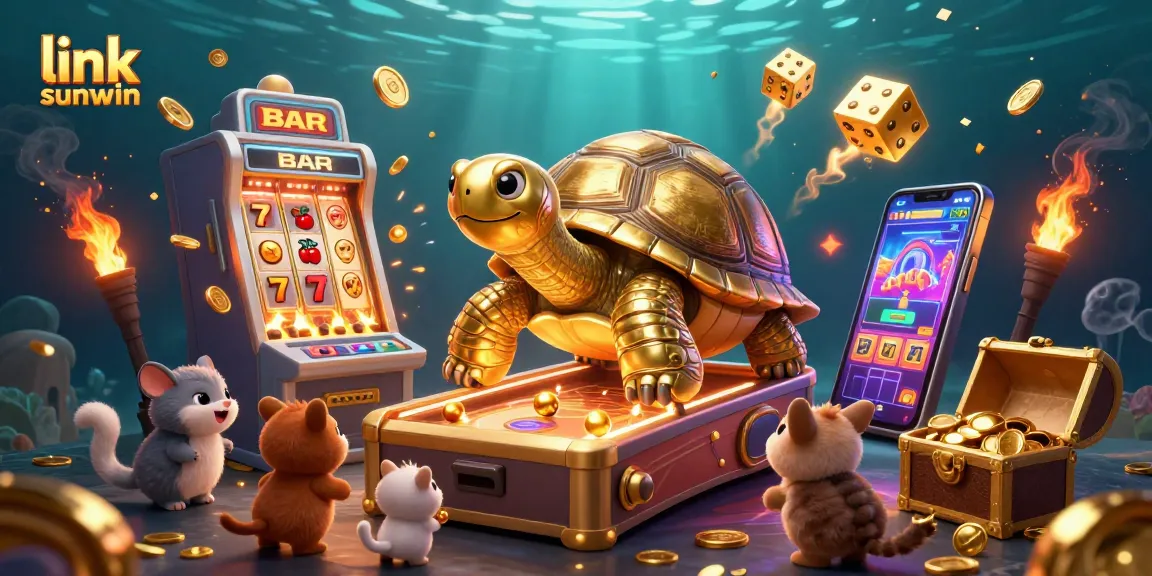 Play exciting games at link sunwin featuring a golden tortoise pinball machine and stunning casino visuals.