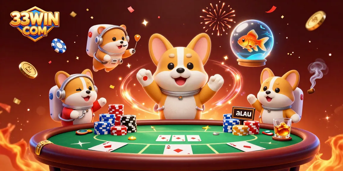 Win exciting prizes at 33WIN COM with 3D cartoon characters enjoying a vibrant casino atmosphere!