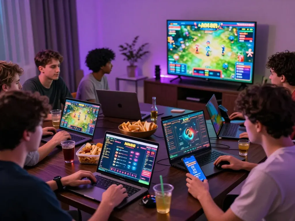 Engaging online betting scene with players enjoying MM88 gaming experience, colorful displays, and energetic atmosphere.