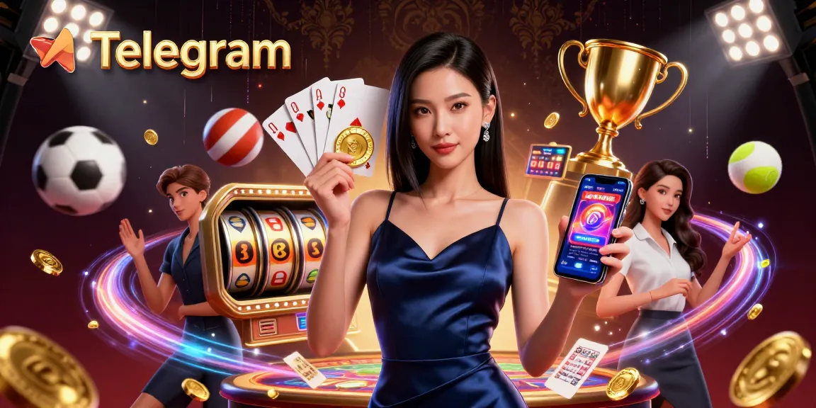 与Telegram的游戏体验互动，展示一位自信的女性在赌场环境中。