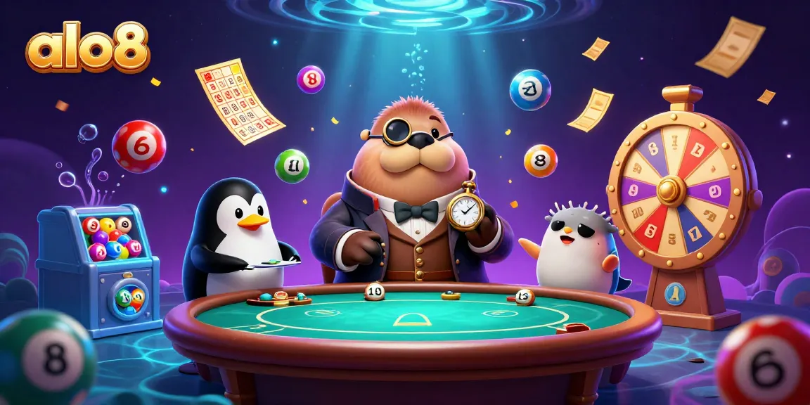 Win big with alo8 at an underwater poker table featuring a jolly walrus, penguin dealer, and bluffing pufferfish.