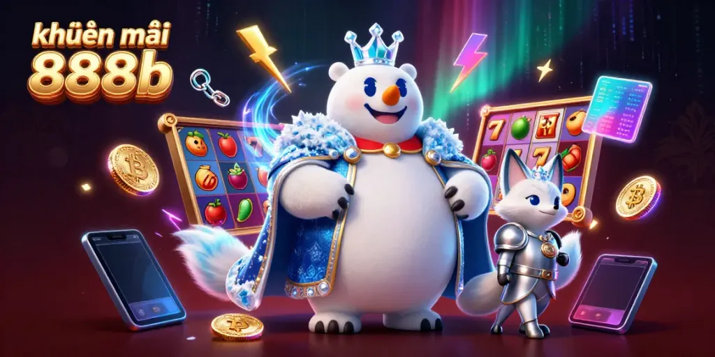 Unlock exciting rewards and bonuses with khuyến mãi 888b featuring 3D cartoon characters in a vibrant casino setting.