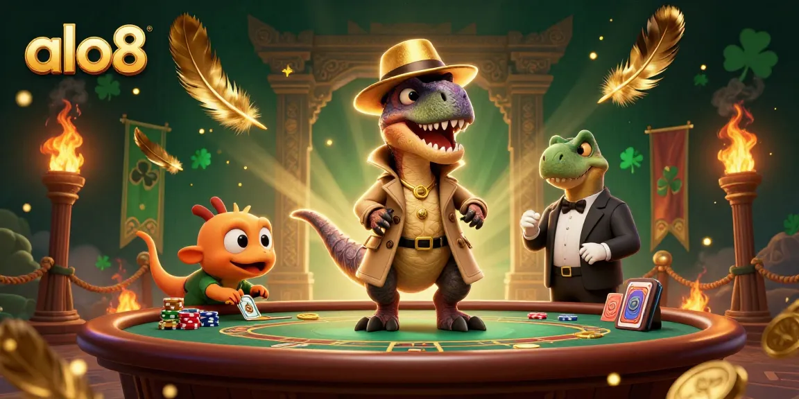 Experience thrilling action with alo8 as a velociraptor card counter at a casino, under watchful eyes.