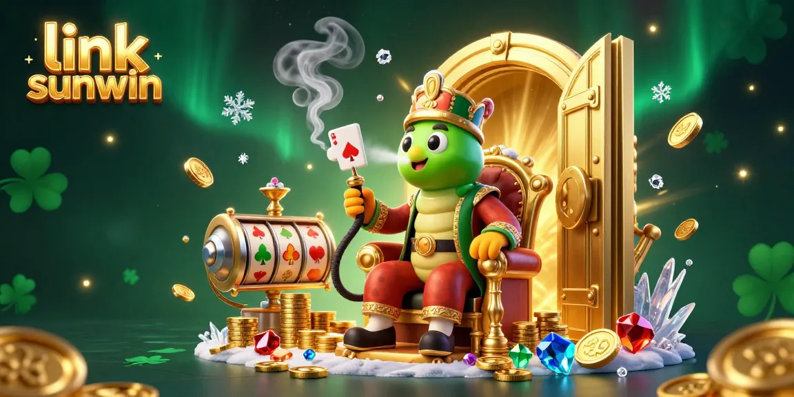 Engage with the vibrant 3D illustration featuring link sunwin, a dynamic casino scene filled with golden treasures and gaming symbols.